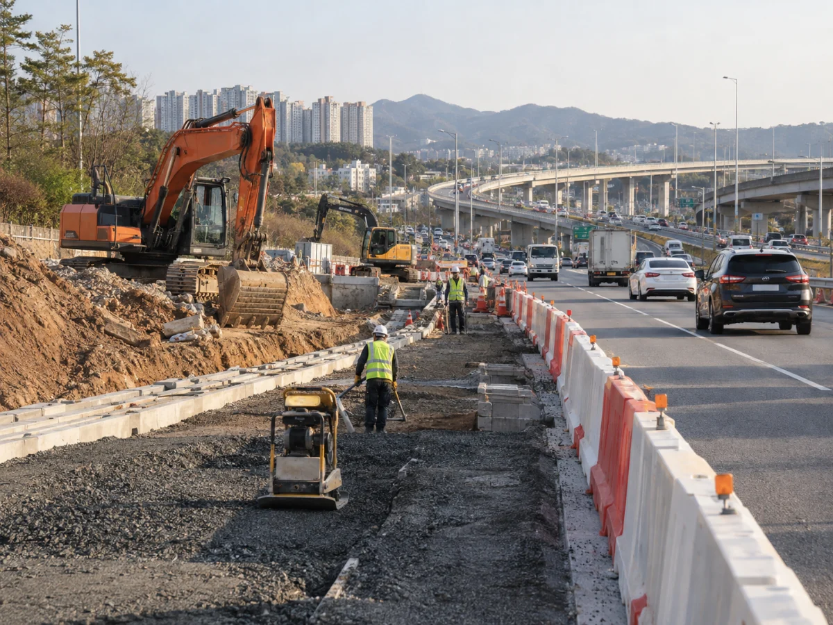 하남교산 3기 신도시 입주 전 확장 공사가 진행되는 IC 진입로