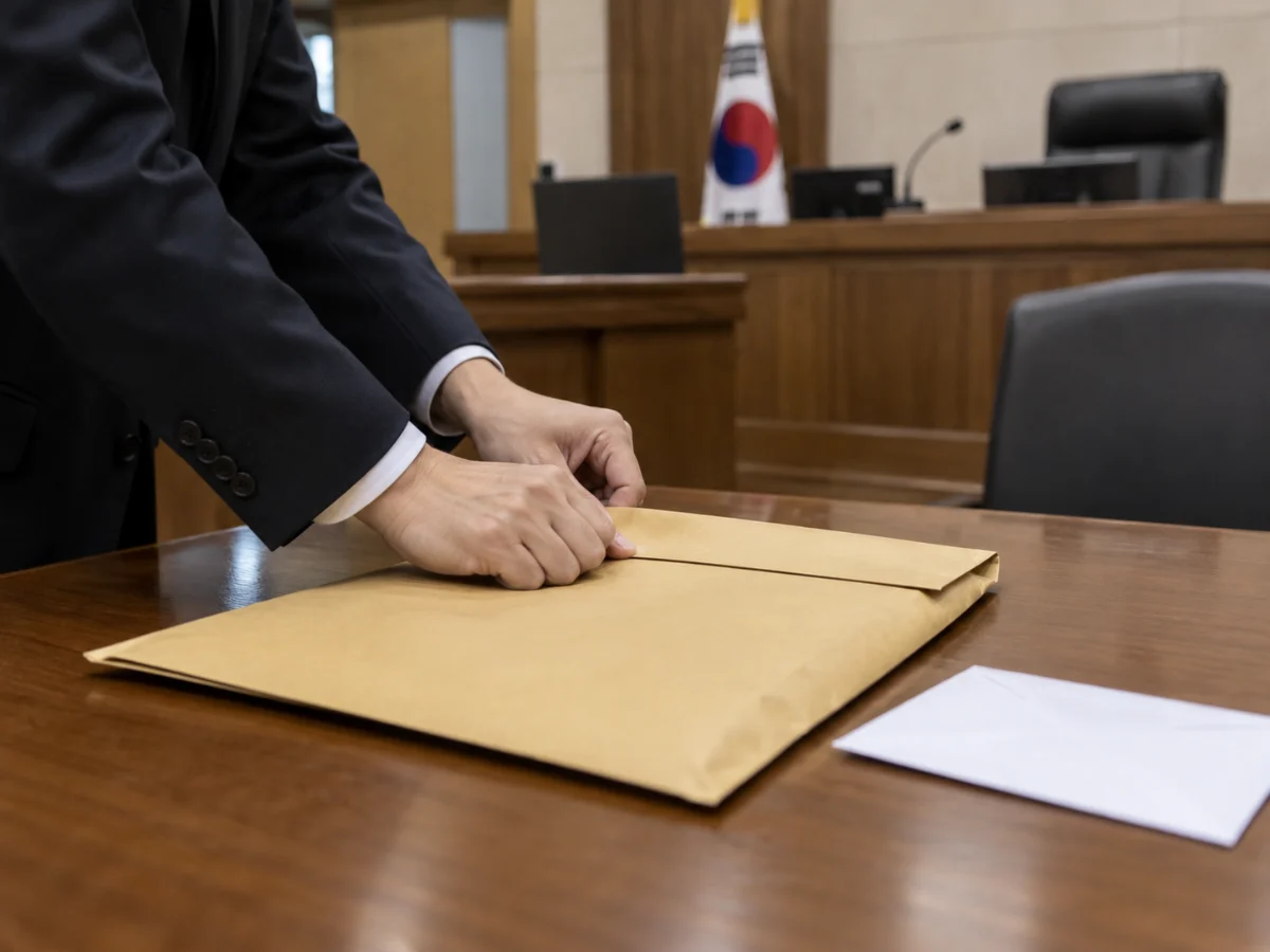 기일입찰봉투를 봉하는 손